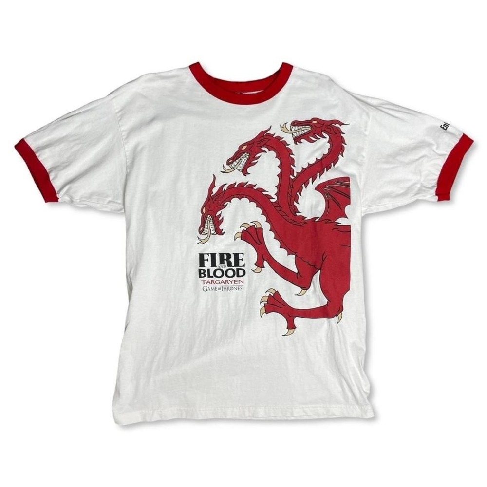 AAA Game Of Thrones Fire and Blood Targaryen Dragon Ringer T-Shirt Size X-Large